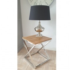 Stolik CROSS z lakierowanym dębowym blatem 50x50 cm